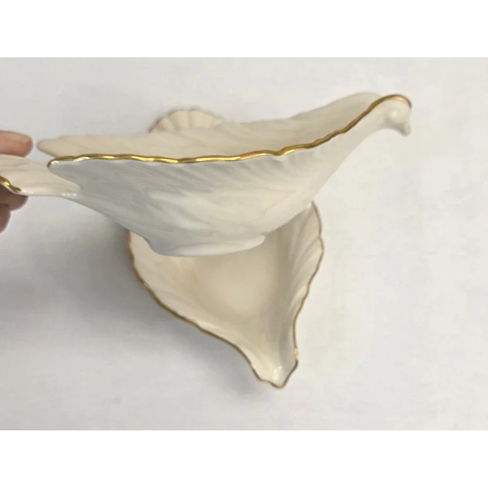 Lenox Bird Dove Nut Candy Dish Set 2 Ivory Bone China 24K Gold Trim USA Made